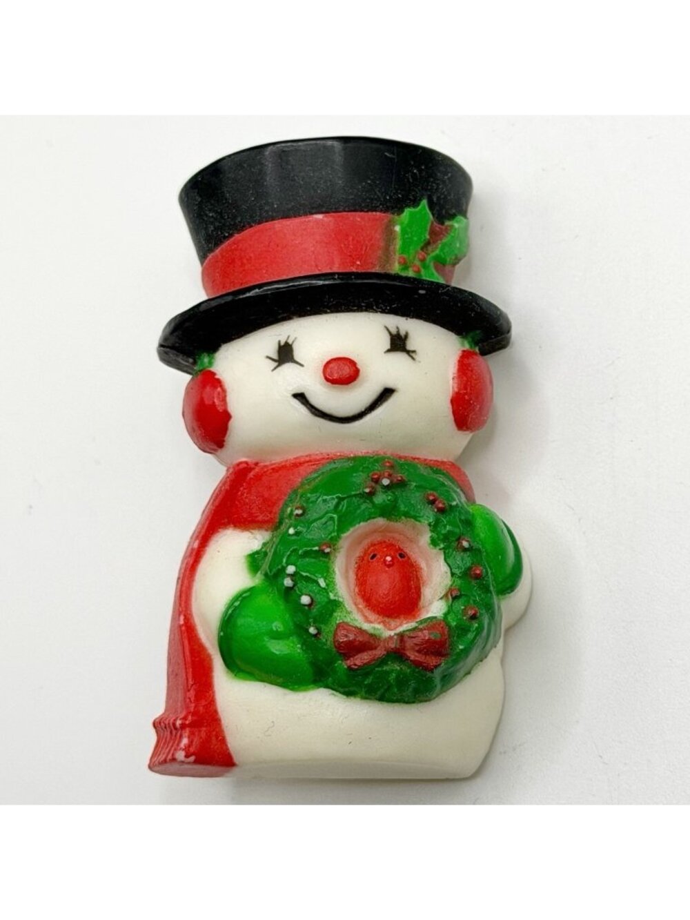 Vintage Hallmark 1976 Christmas Mr. Snowman Red Bird In Wreath Brooch Pin